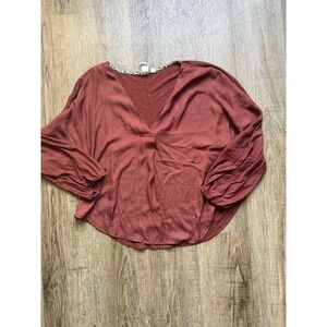 Dolan Left Coast Collection Rust V-Neck Balloon Sleeve Blouse Petite XS Boho